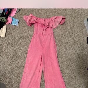 Off-Shoulder Pink Wide-Leg Jumpsuit